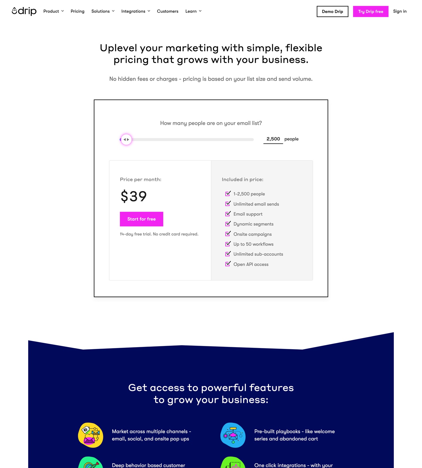 Drip pricing page