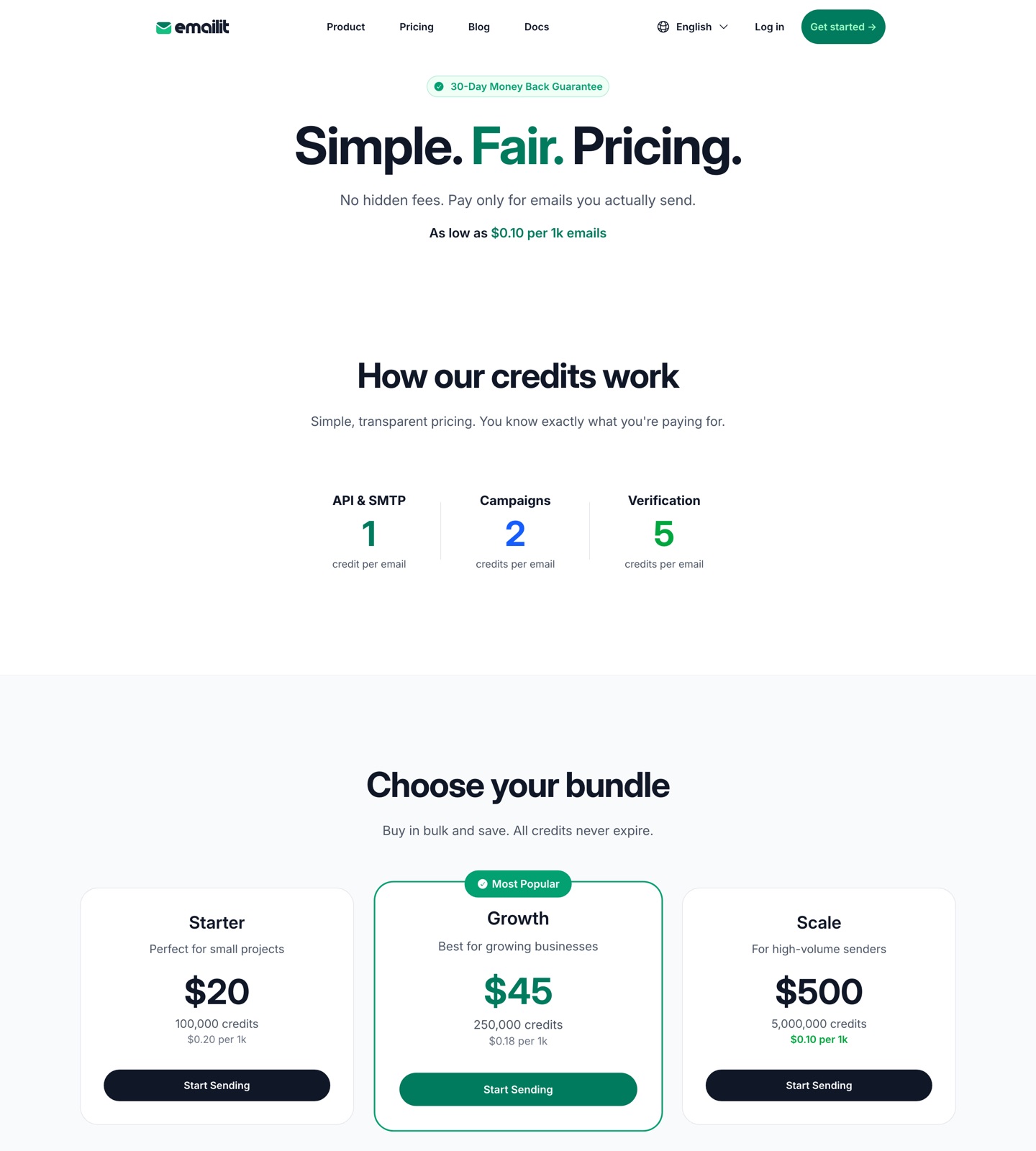 Emailit pricing page