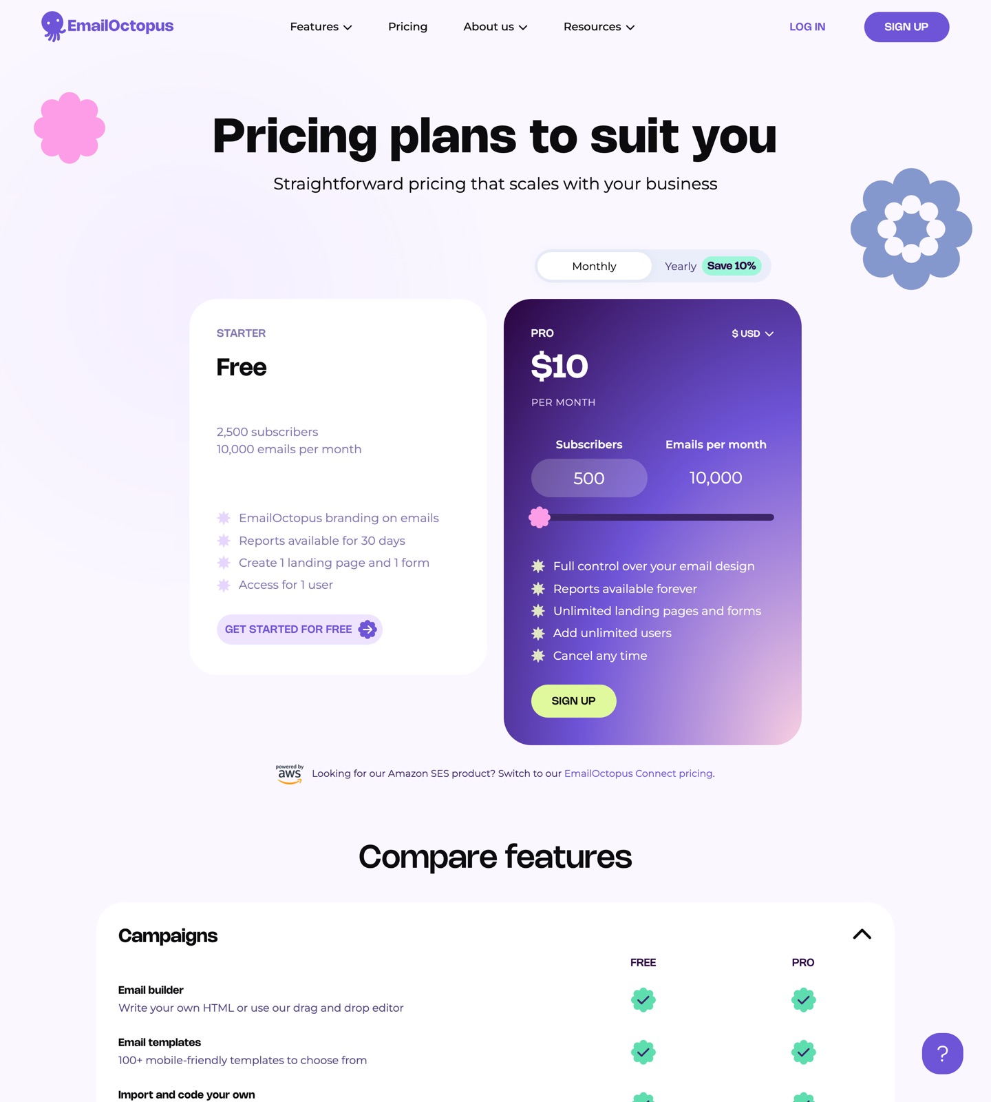 EmailOctopus pricing page