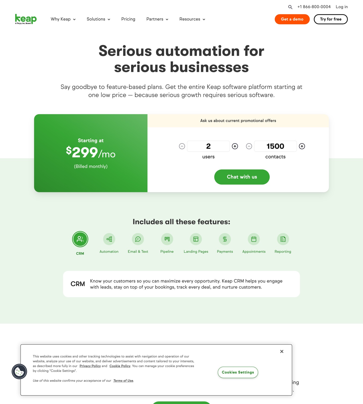 Keap pricing page