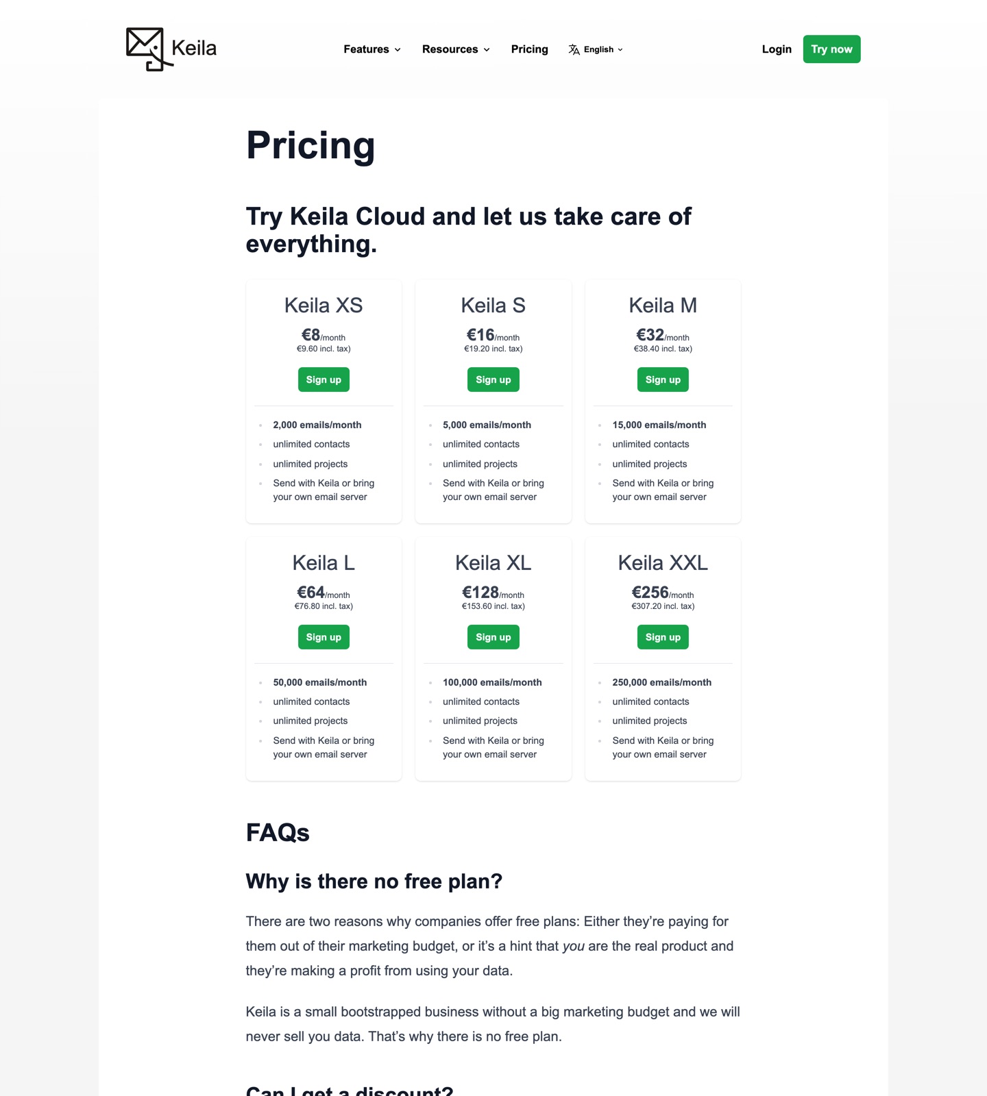 Keila pricing page