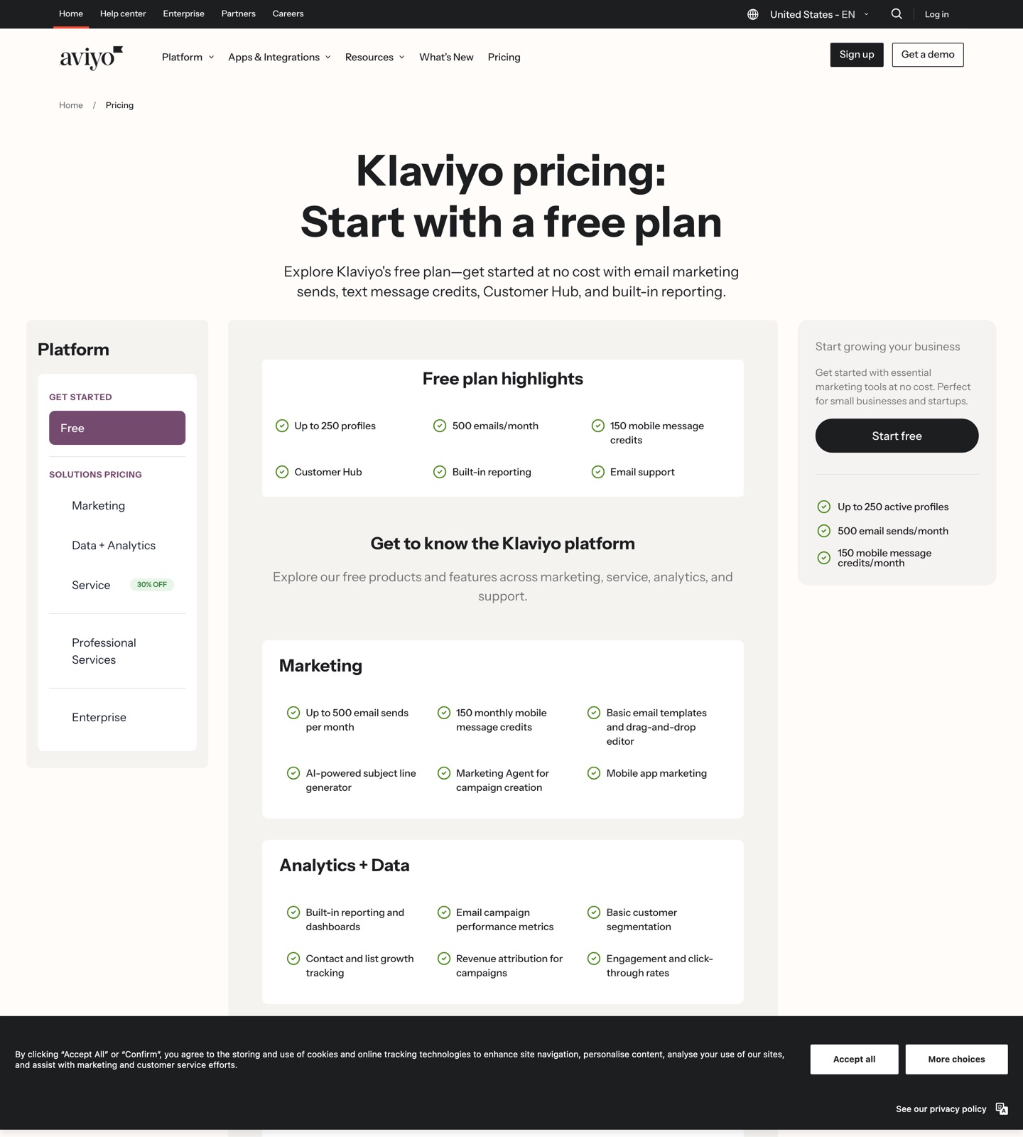 Klaviyo pricing page