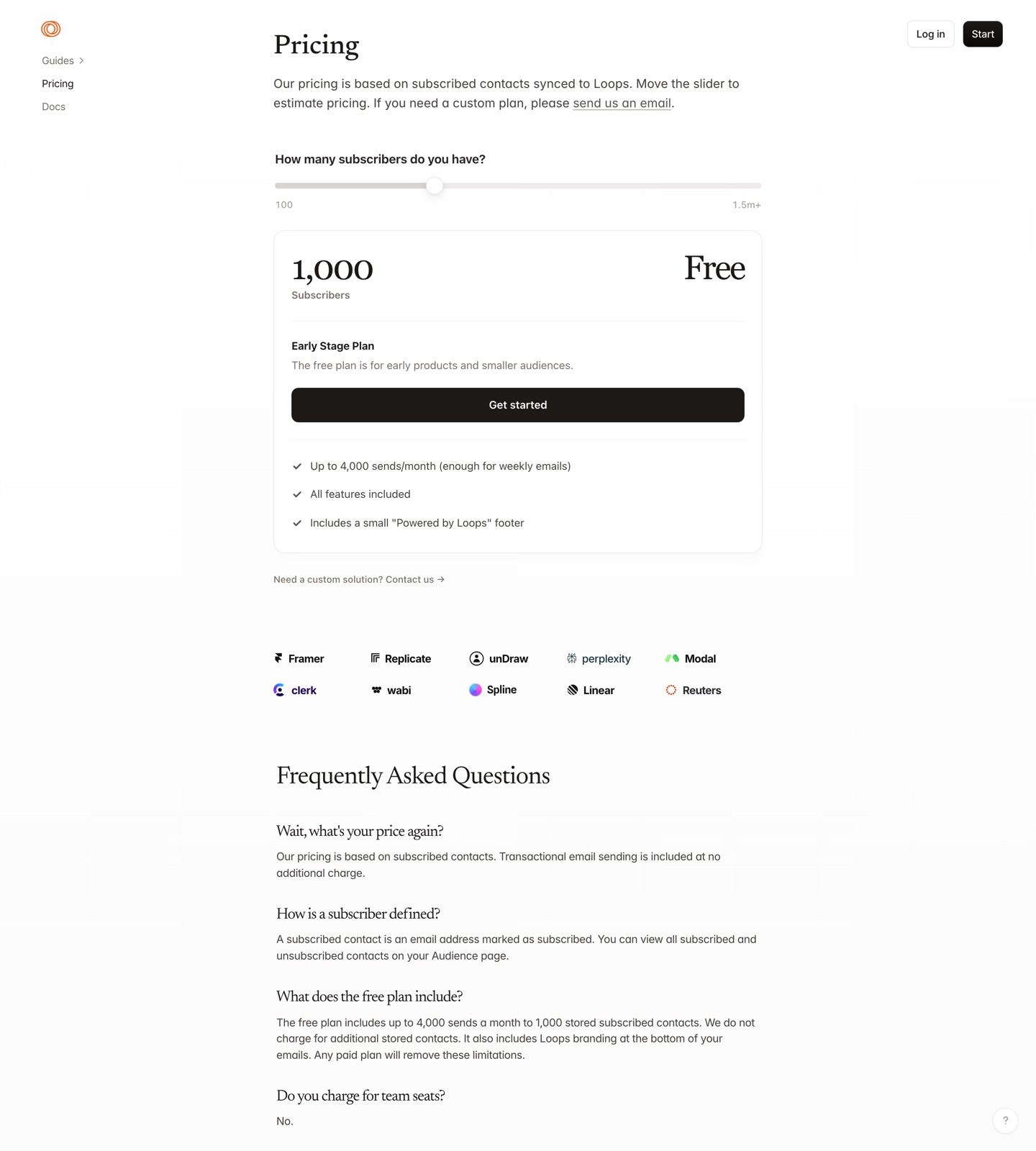 Loops pricing page