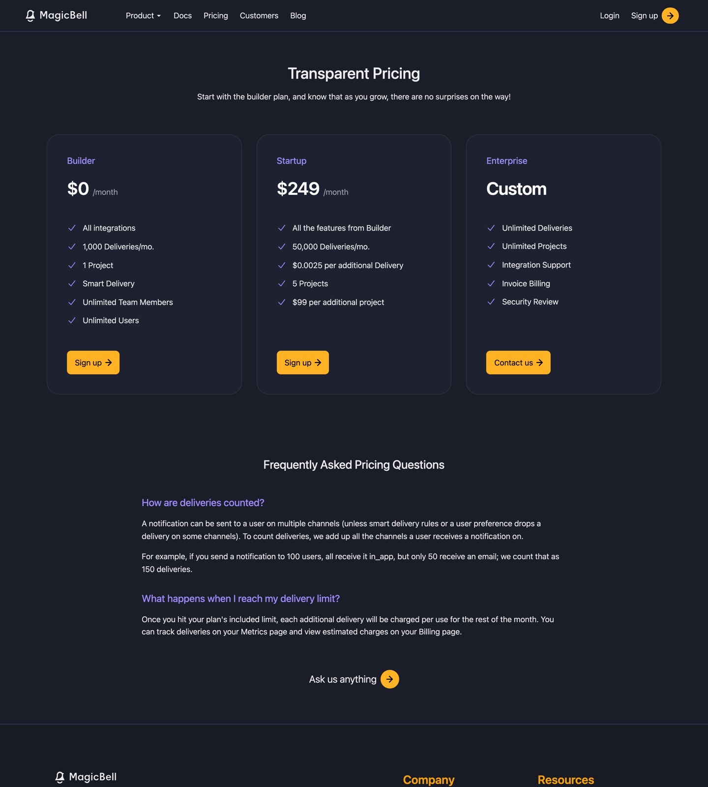 MagicBell pricing page