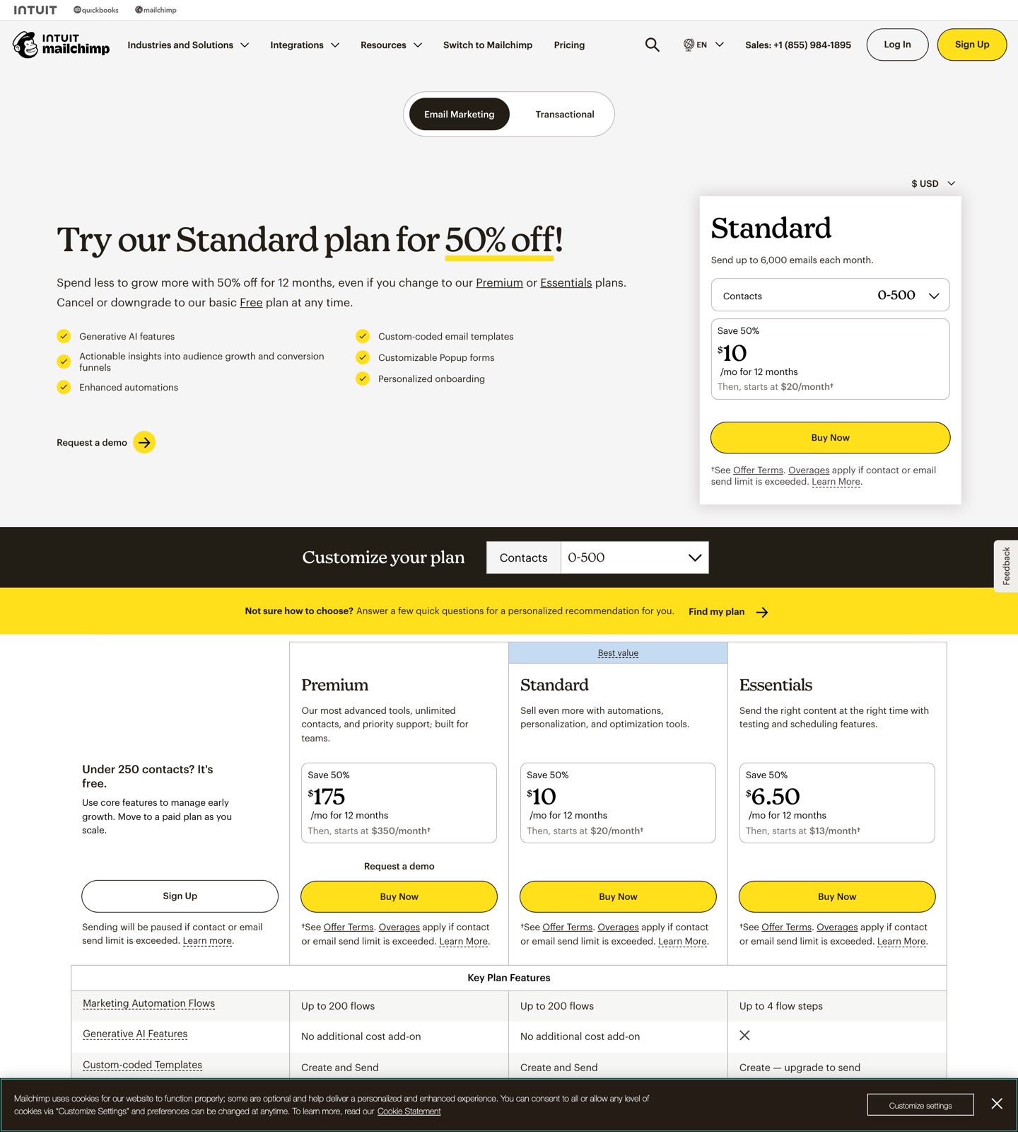 Mailchimp pricing page