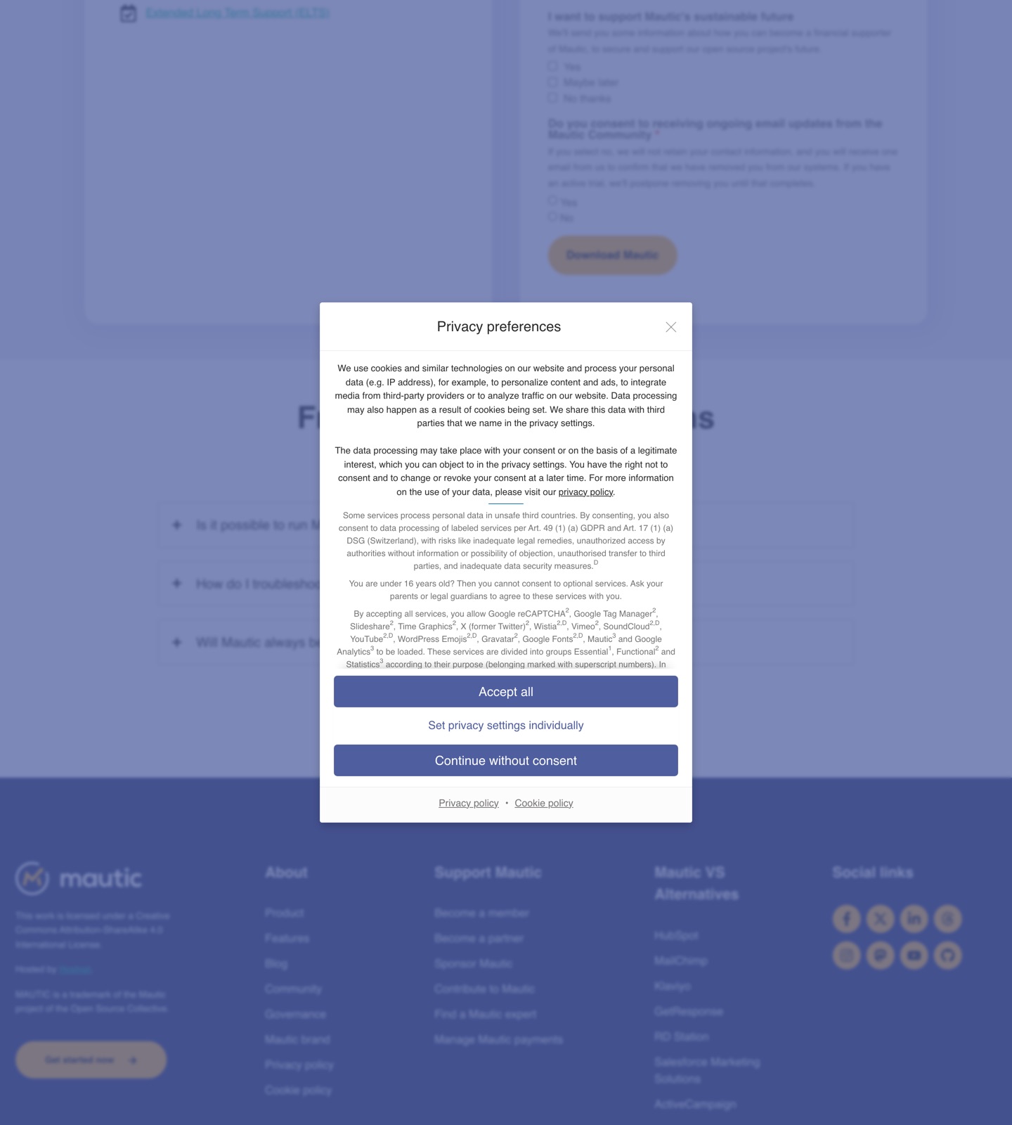 Mautic pricing page