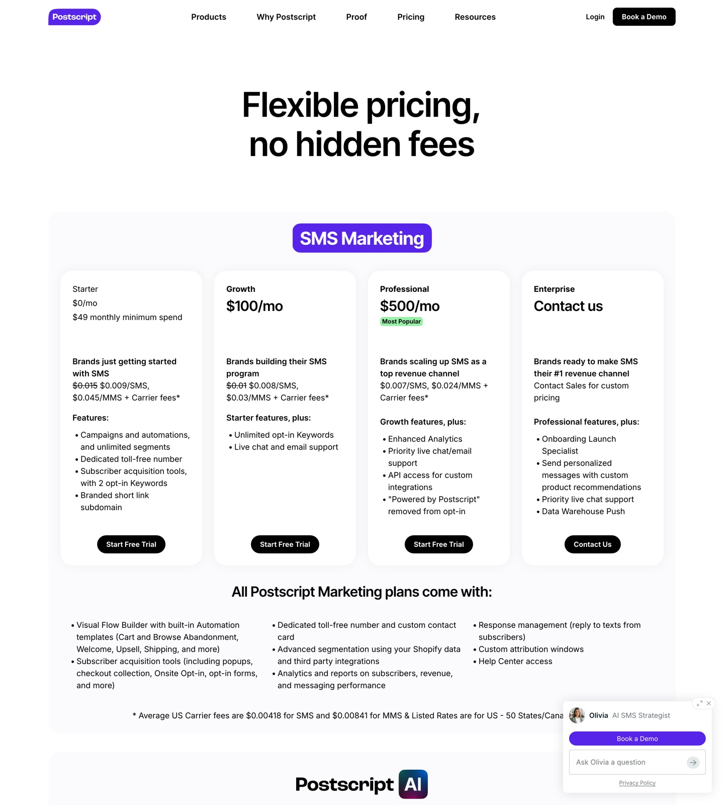 Postscript pricing page