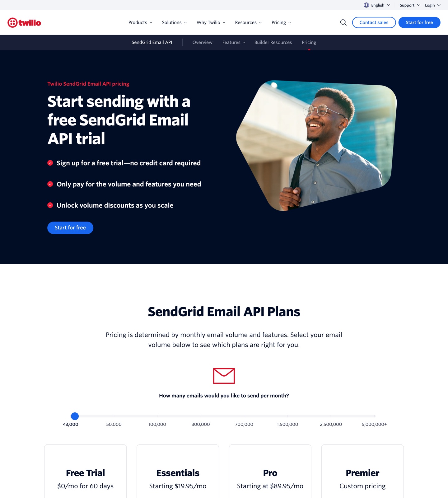 SendGrid pricing page