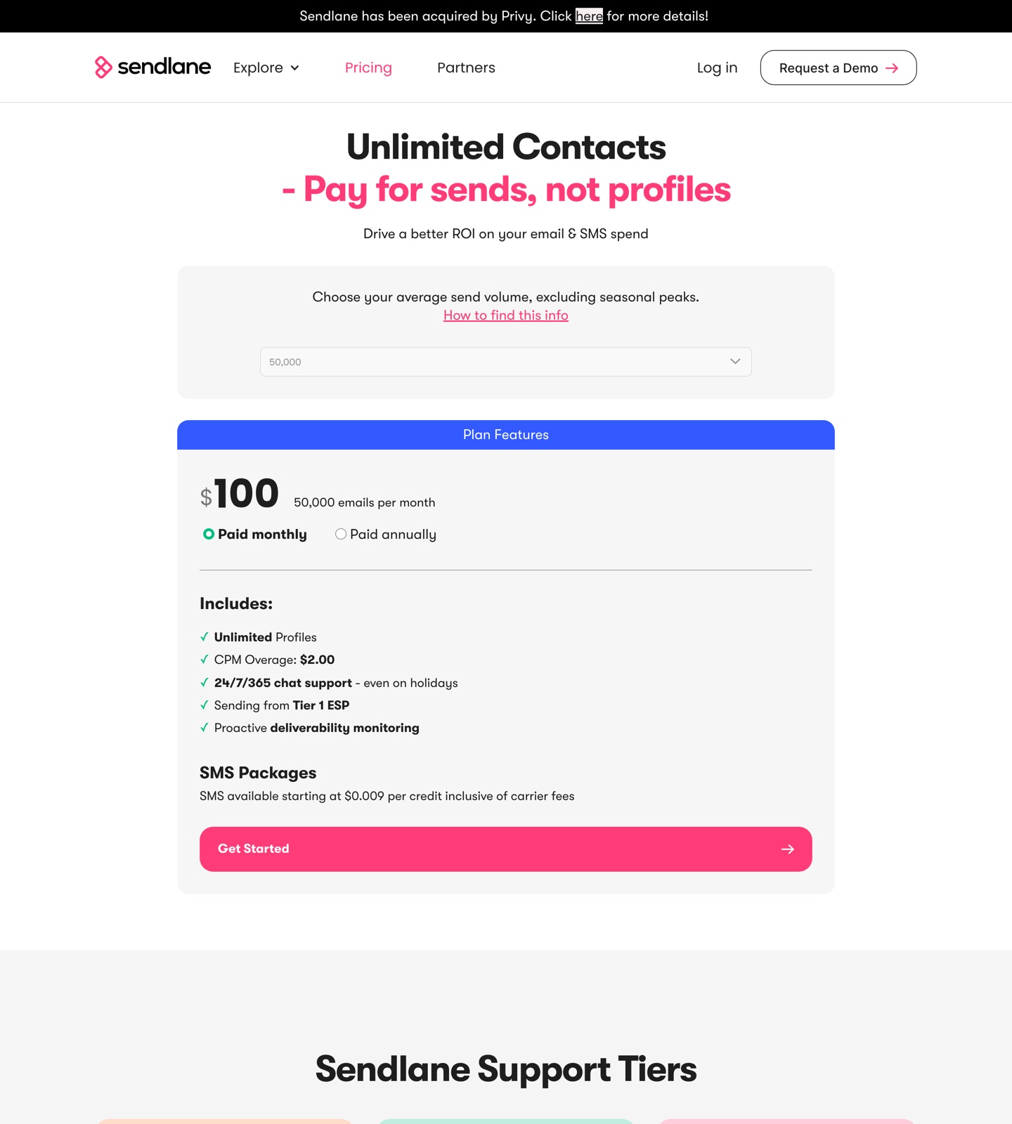 Sendlane pricing page