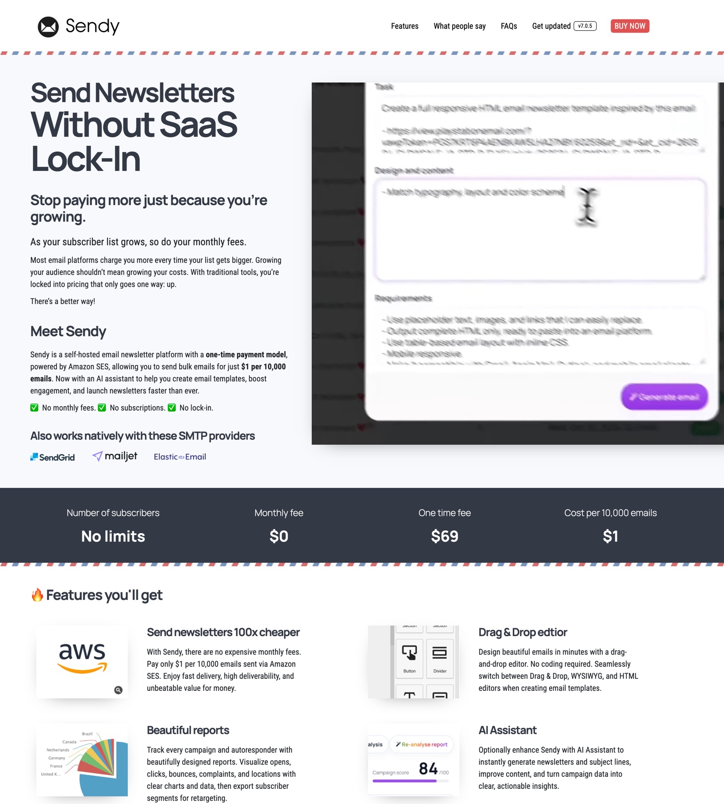 Sendy pricing page