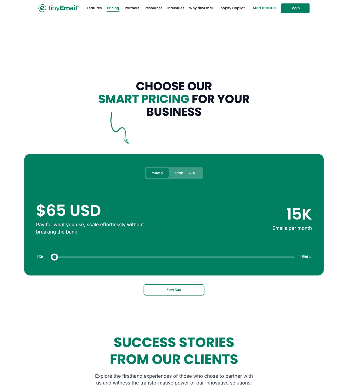 tinyEmail pricing page