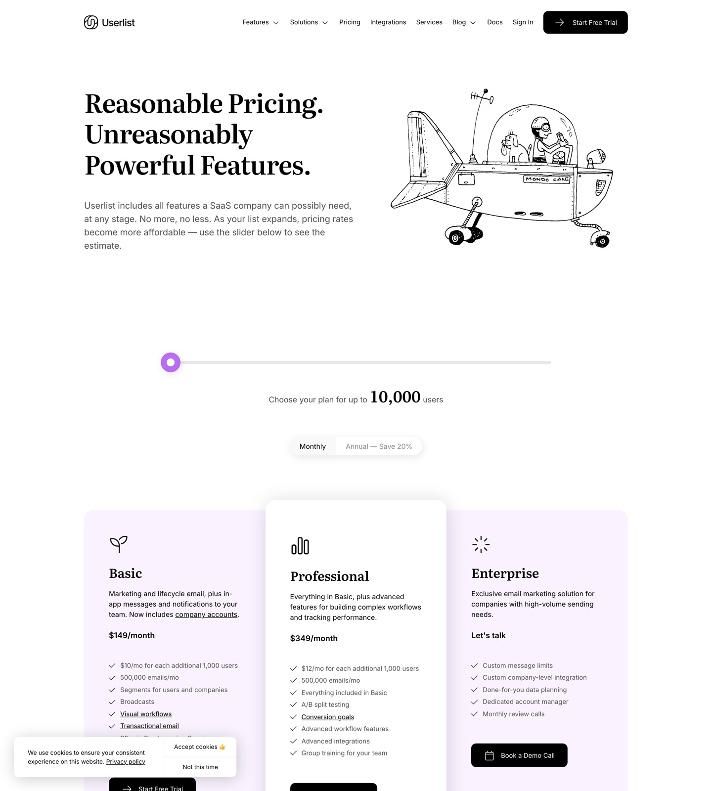 Userlist pricing page