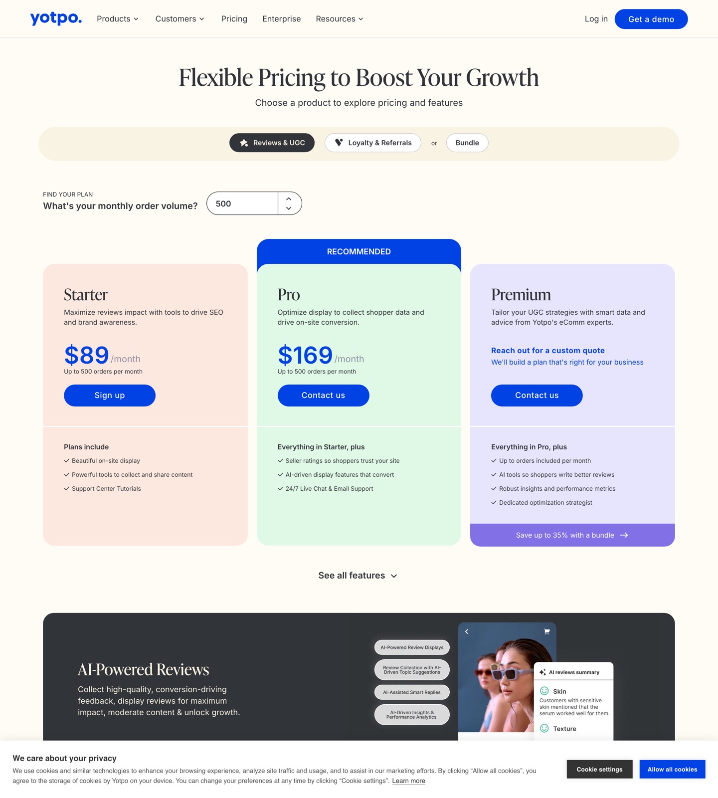 Yotpo pricing page